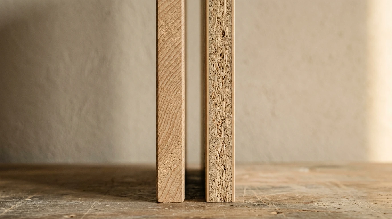 Bordo di un pannello nobilitato e di un legno massello a confronto