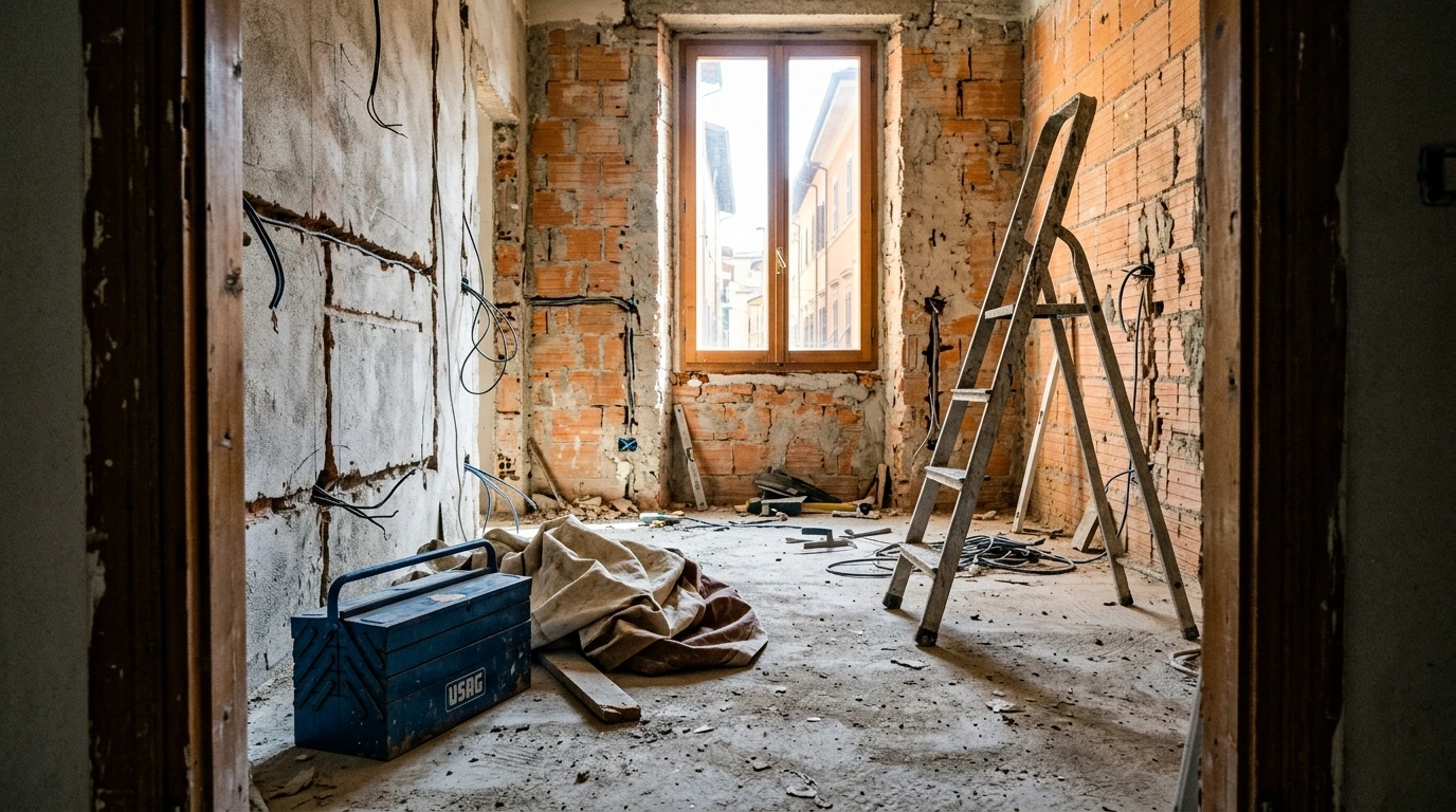 Appartamento in ristrutturazione con tracce a vista e massetto fresco