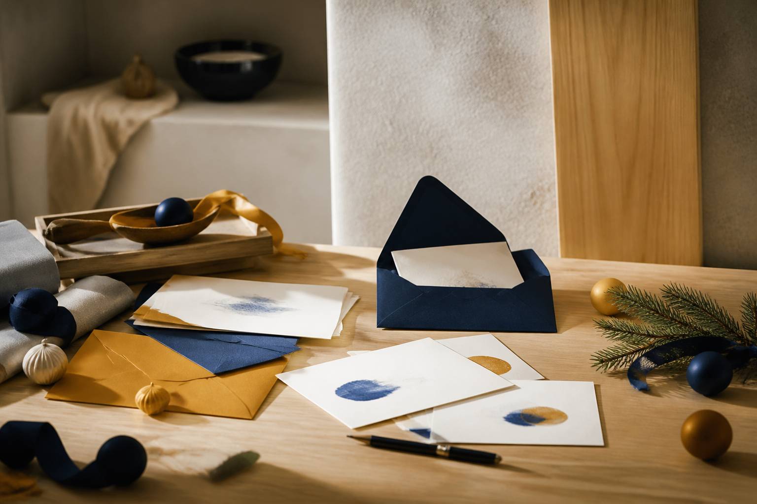 Cartes de vœux manuscrites sans texte lisible avec enveloppes