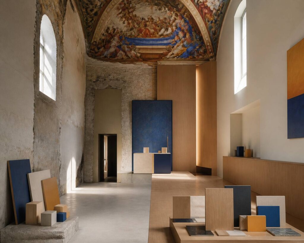 Fresque Renaissance aux couleurs vives dans une chapelle italienne avec scènes bibliques