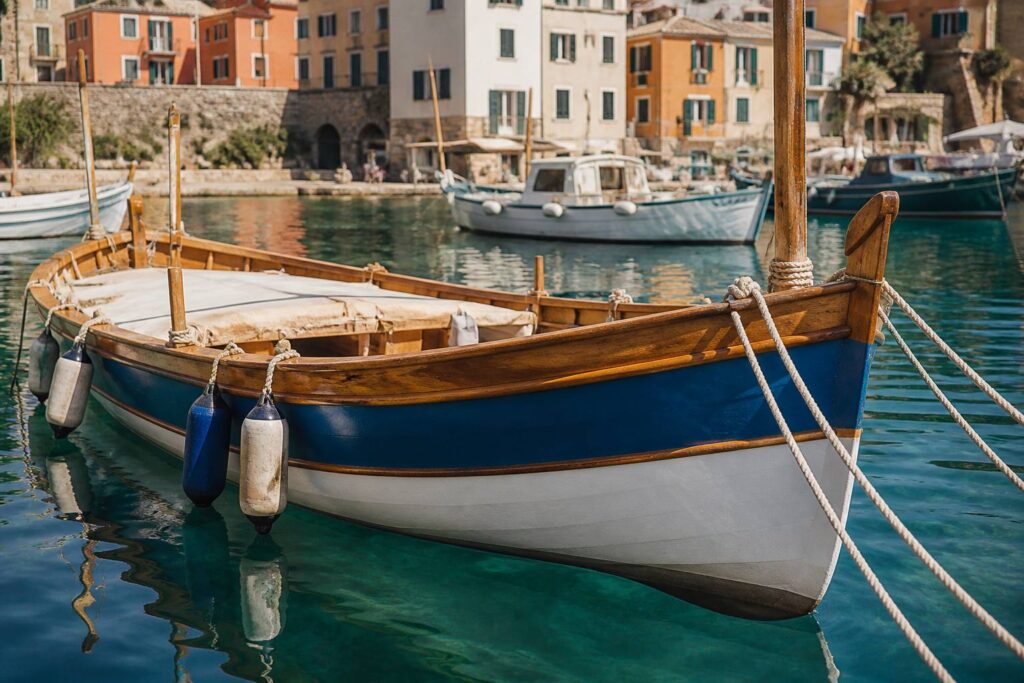 Gozzo ligure en bois amarré dans un port de Ligurie