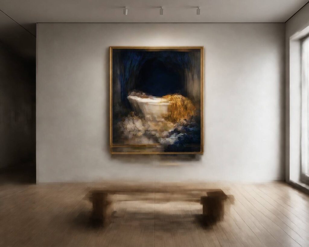 Tableau néoclassique avec une scène de baignoire dans un musée