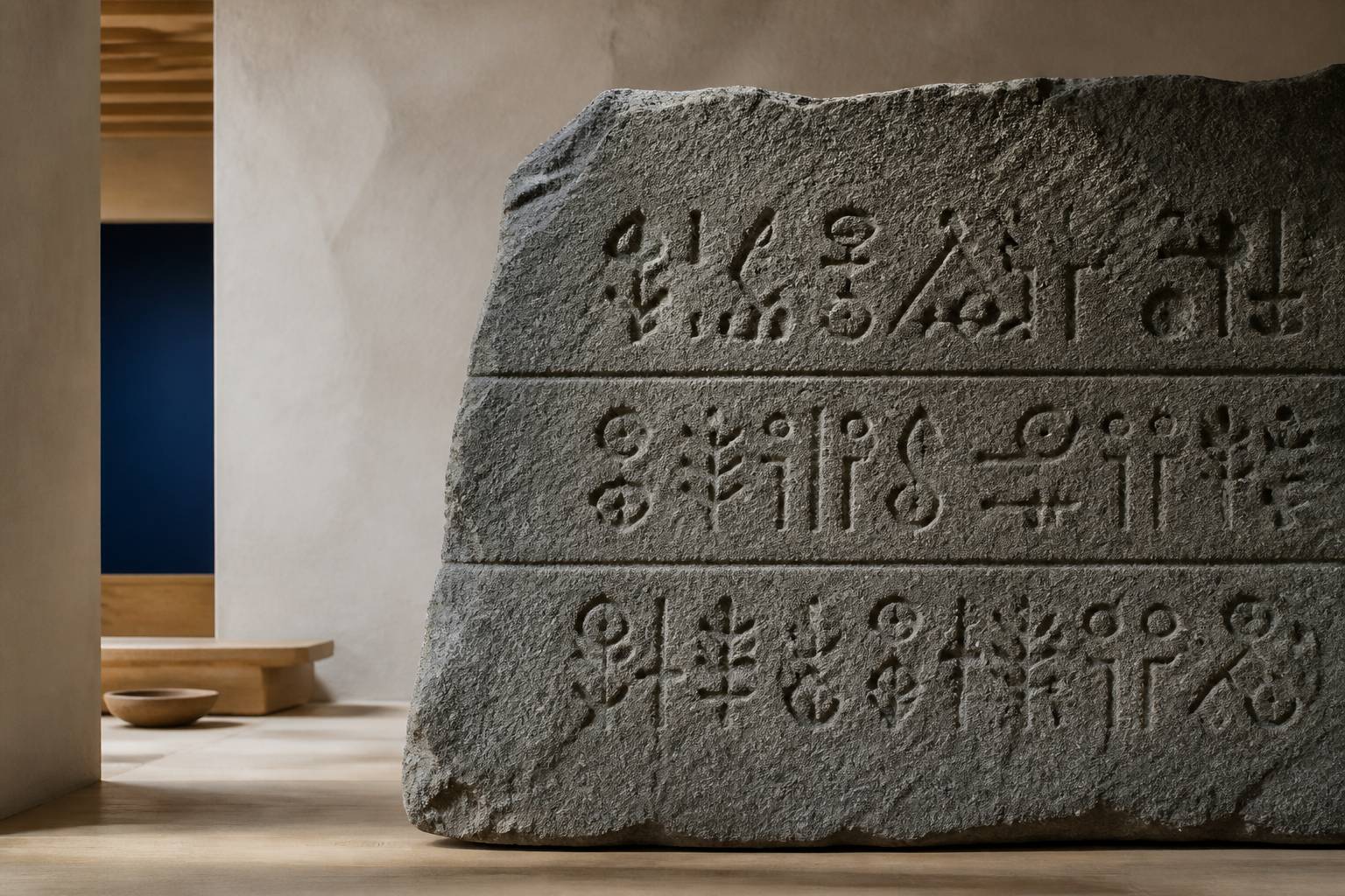 Fragment de stèle avec trois bandes de signes anciens