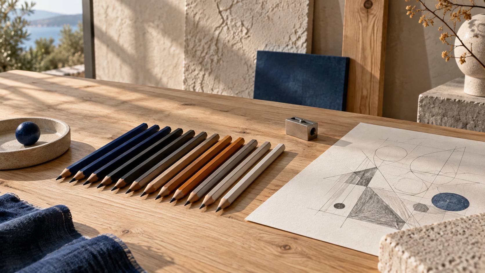 Crayon de charpentier à mine plate posé sur un mètre pliant en bois avec copeaux