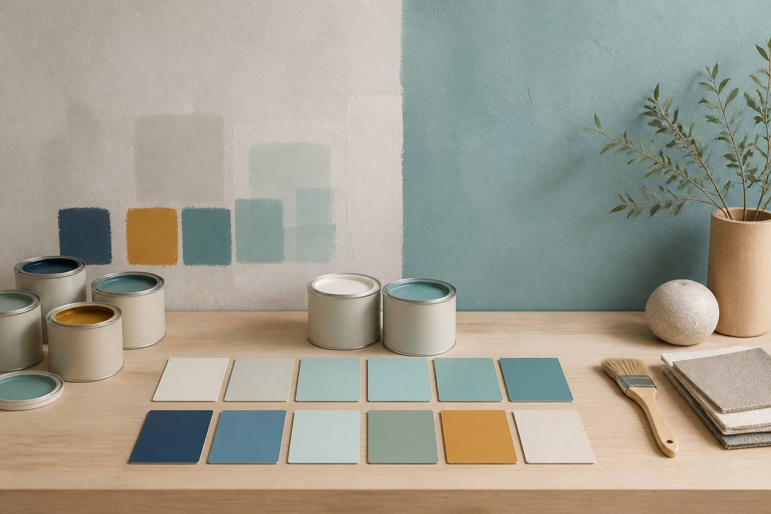 Échantillons de peinture turquoise, aigue-marine et teal alignés